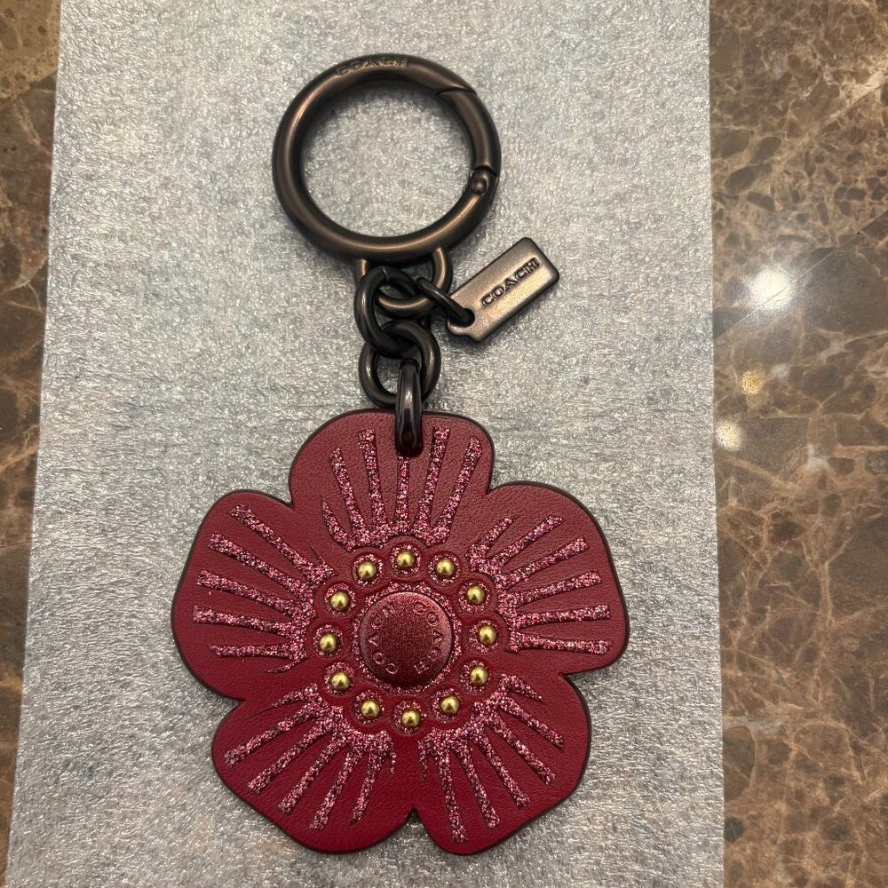 Coach Cherry Red Glitter Tea Rose Bag/Key Charm